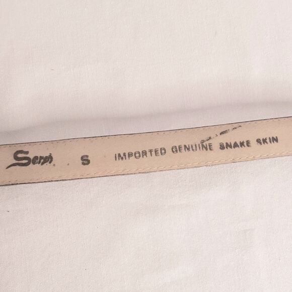 Serp Skinny Snake Skin Belt Womens XSmall Waist Darkest Brown 1993 Buckle Added - Picture 8 of 11